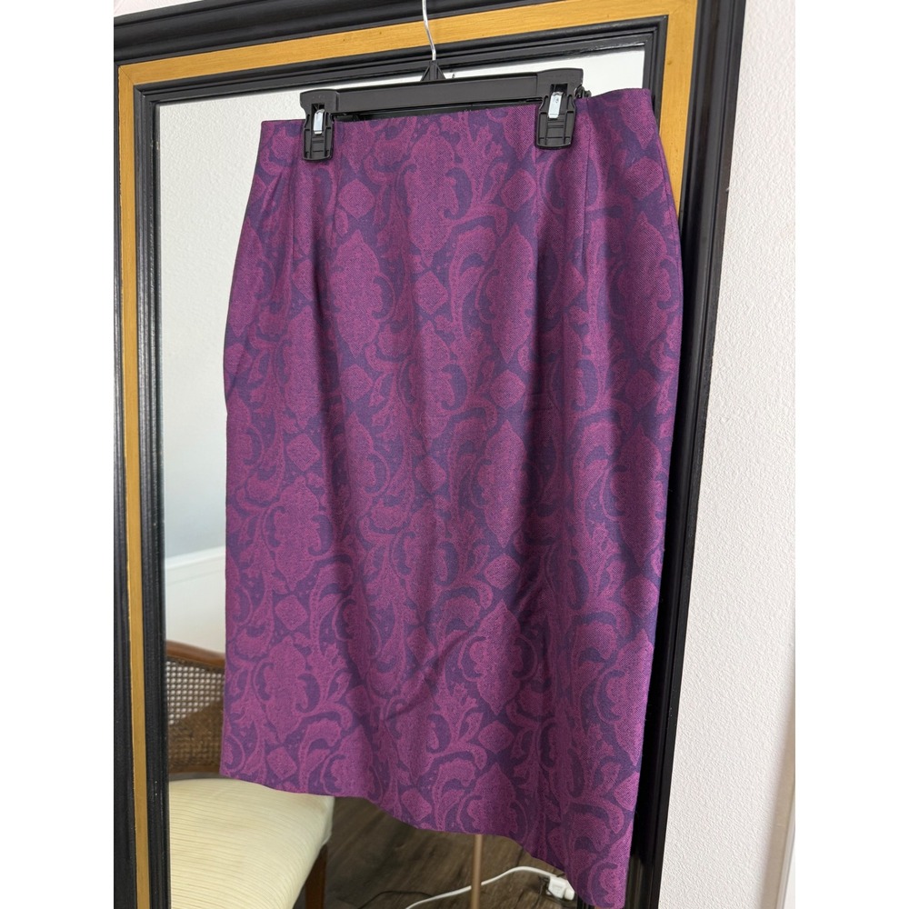 Pendleton Purple Damask Wool Pencil Skirt Vintage Size 8 Jacquard Midi